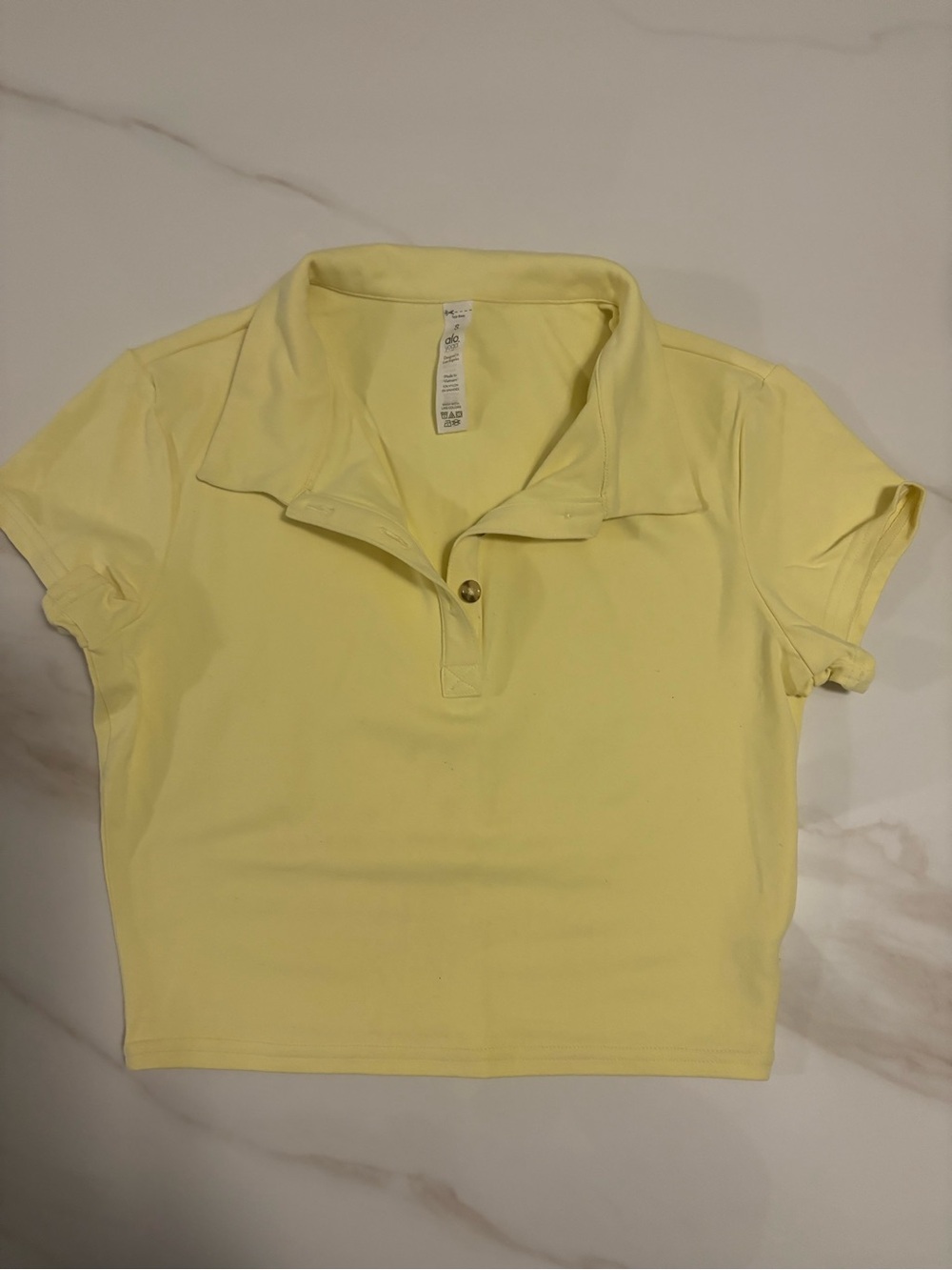 ALO Yoga Lemon Yellow Cropped Polo Top